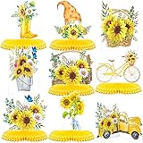 Tinlade 9 Pcs Sunflower Birthday Party Decorations Sunflower Honeycomb Centerpiece Gnome Truck Table Decorations Table Toppers for Baby Shower Wedding