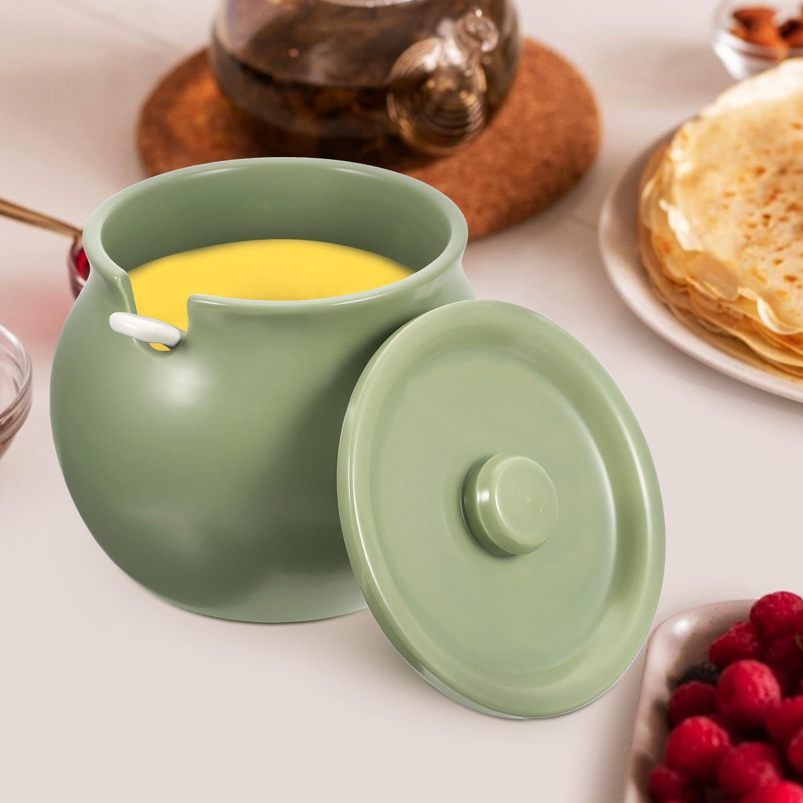 Contenitore in Ceramica per Olio Piccante con Coperchio Rimovibile e Cucchiaio, Capacità Grande, Resistente e Antipolvere, per Cucina e Buffet