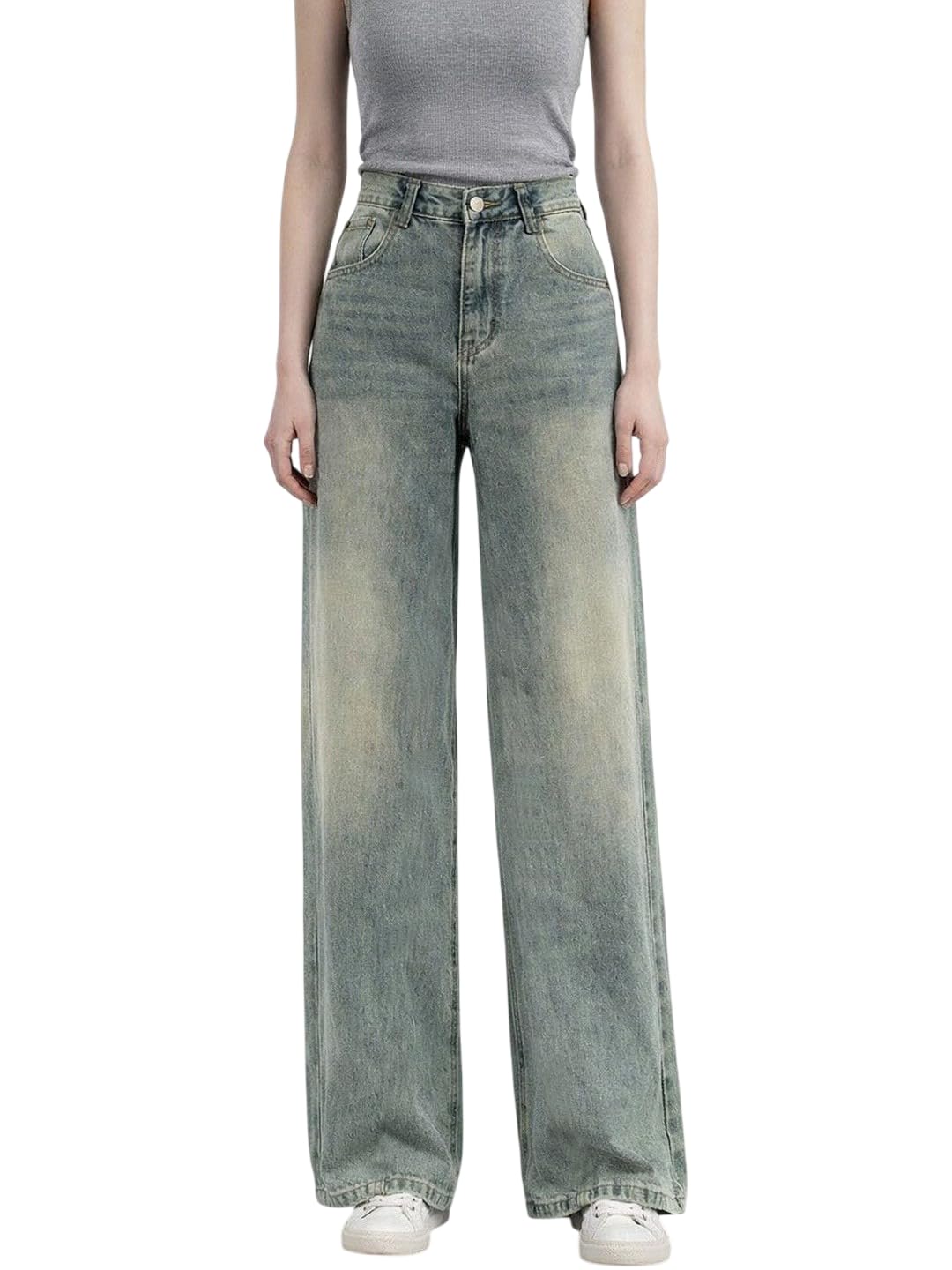 kotty Women's High Waist Wide Leg Denim Jeans | Stone Wash | Relaxed Fit-picture-10