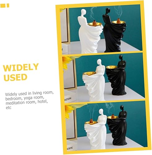 Miniatura 8 de VOSAREA Quemador de incienso abstracto, decoración de estatua, decoración árabe con adornos negros, figuras coleccionables abstractas, bandeja de