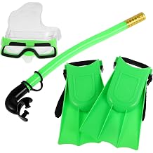 Didiseaon Snorkel Set with Pool Goggles and Green Fins, Adjustable Diving Mask and Swimming Fins for Shoe Size 25-30, Snorkeling Gear for Outdoor Water Sports