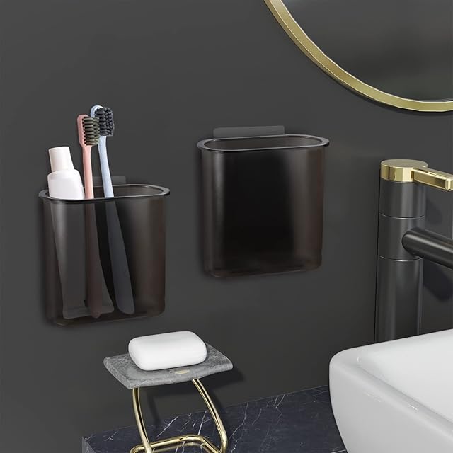 2 Packs Black Toothbrush Holder Wall Mounted, Self Adhesive Electric Toothbrush Holders Bathroom Accessories Organiser for Toothpaste Razor, No Drilling Toothbrush Holder for Bathroom Easy Clean