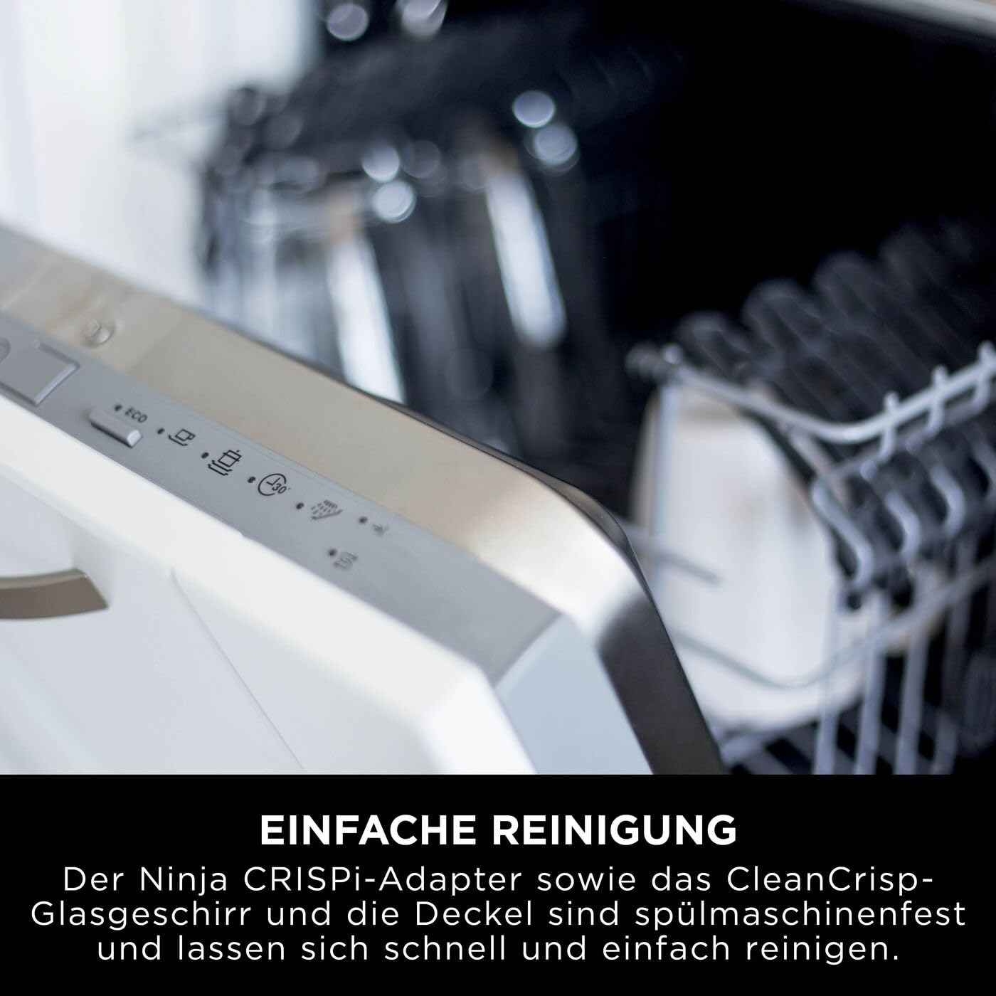 Ninja CRISPi TempWare 2er-Schüssel-Set: Glasbehälter (1,4 l) mit Schnappverschlussdeckeln, wärmebeständiger Heißluftfritteusen-Glasbehälter, BPA-freier Deckel für Transport XSKLIDPLT2EUUK