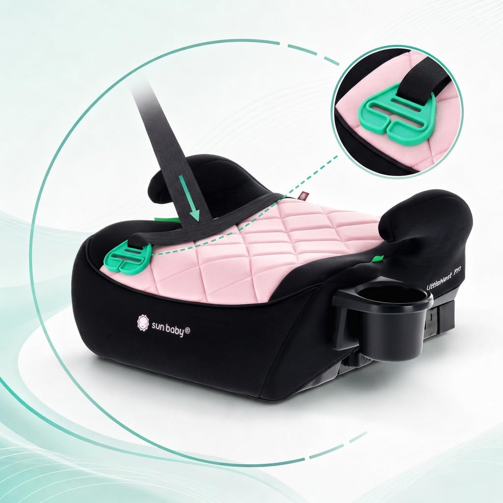 SUN BABY LITTLENEST PRO Rehausseur Auto ISOFIX i-Size R129 125-150 cm - Noir-Rose