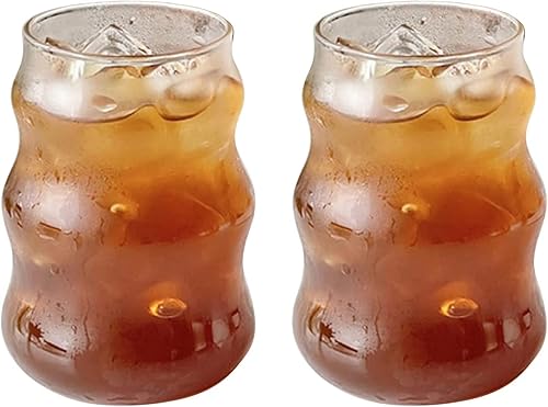 Miniatura 9 de Charque 2 vasos acanalados para beber vasos vintage para whisky, cóctel, jugo, cerveza, vino, té, licuado de soda, tazas de café helado en forma de