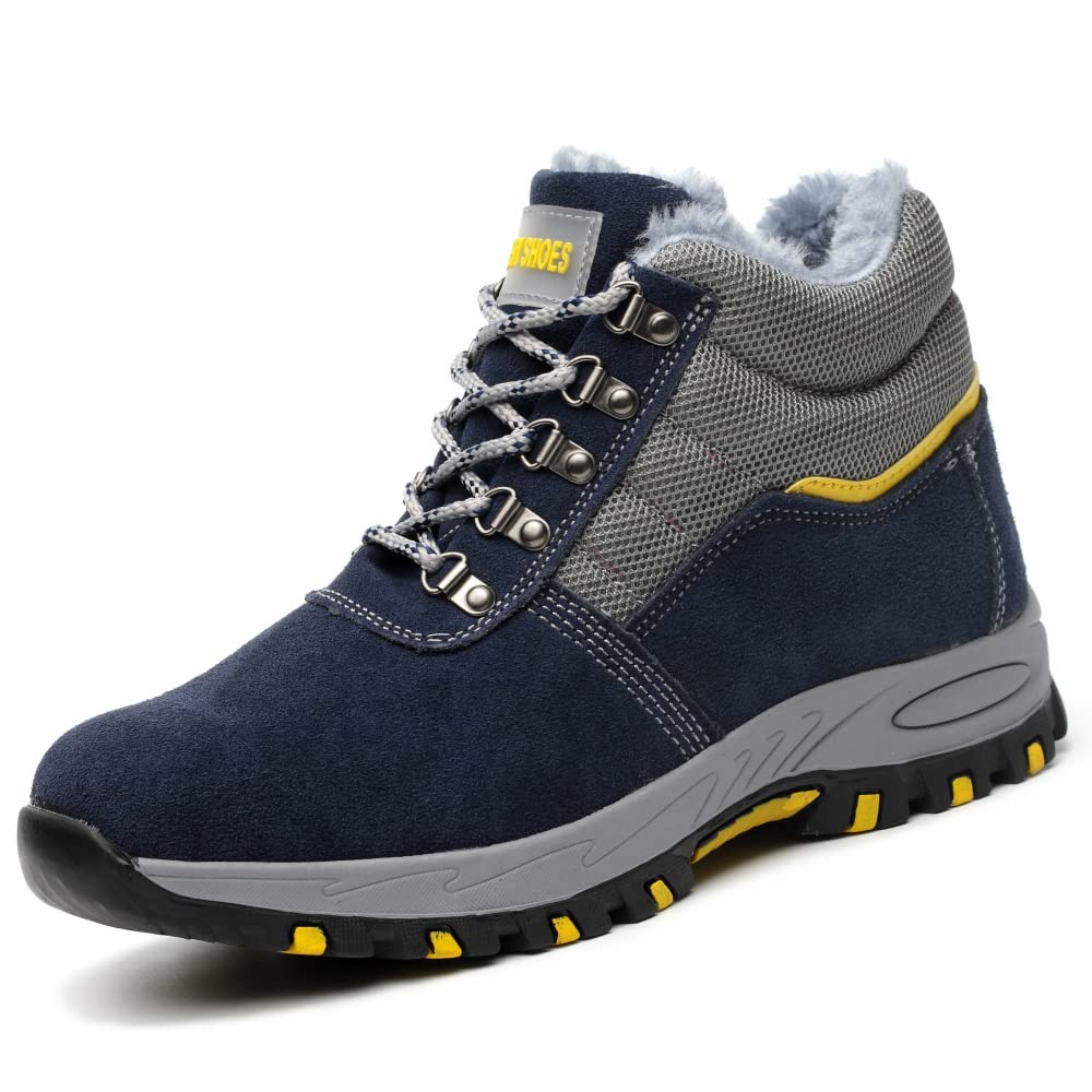 KTDYG Veiligheidsschoenen voor de winter, heren en dames, S3, licht, warm gevoerd, met stalen neus, veiligheidslaarzen 35-48, Zwart M, 45 EU