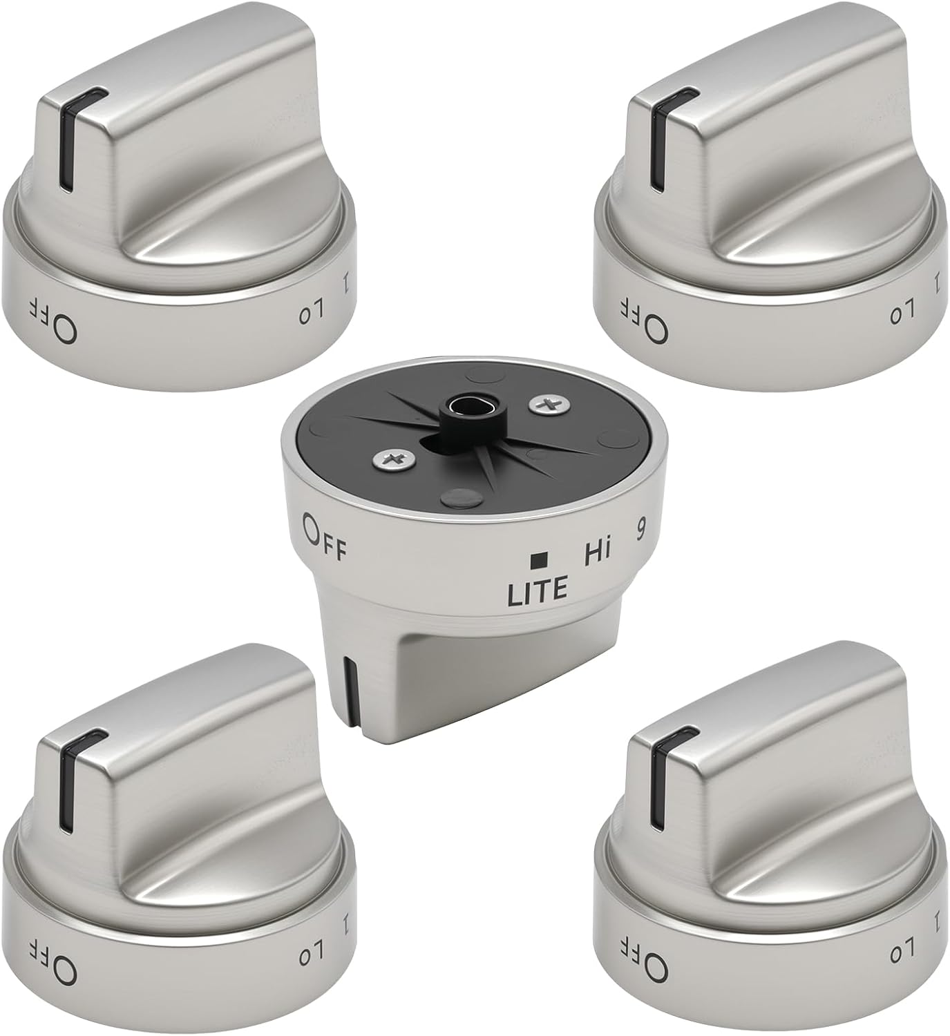 Hoypeyfiy 5Pcs WB03X24818 Gas Stove Knobs, Replacement for GE Range Cooktop Oven Knob JGB700SEJ4SS JGB735SP1SS, Surface Burner Control Knob Replaces AP5989029 PS11729081
