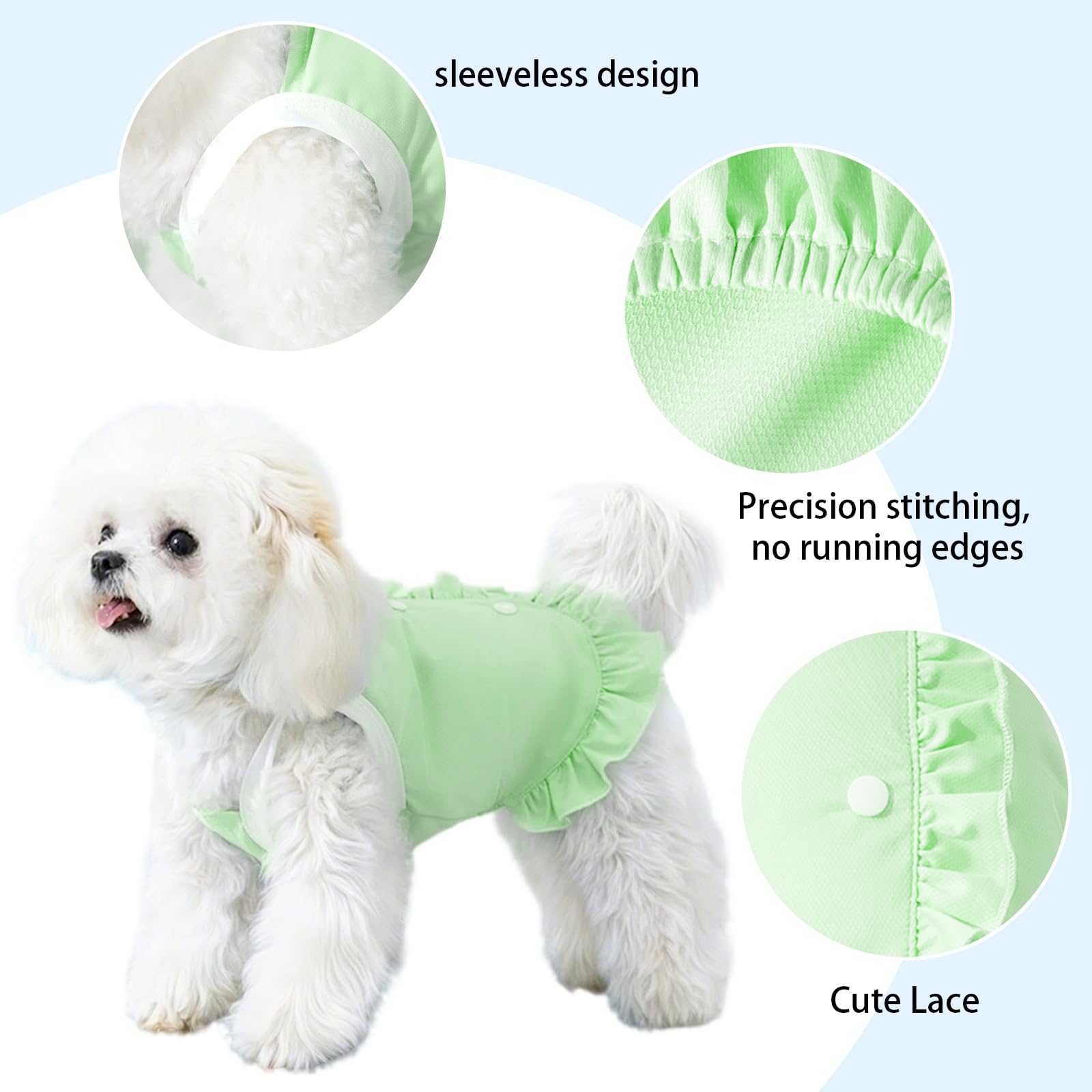 Fnaobai Dog Cooling Outfit Cute puppy summer Quick Dry Sleeveless dress Shirt Breathable Pet Top clothes Apparel with Ruffles for Small Medium Dog cats (Green - Image 4