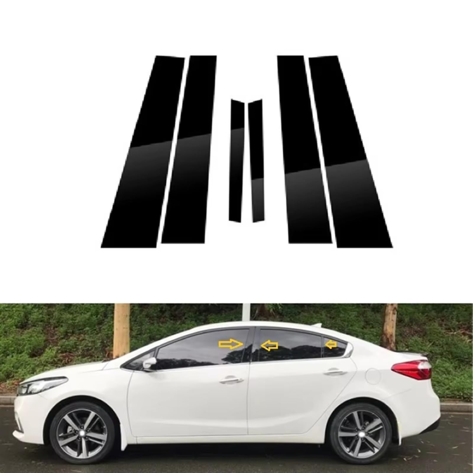 Naklejki na kolumny drzwiowe Kia Cerato K3 Forte 2014-2018, błyszcząca, czarna, imitacja lakieru fortepianowego, osłona na kolumny drzwi, listwy ozdobne, do użytku na zewnątrz samochodu