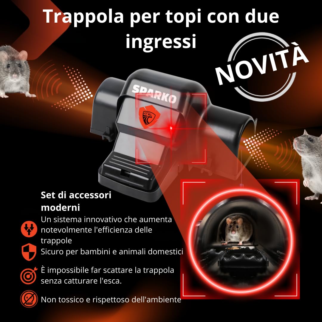 SPARKO (X1) Trappola Per Topi Grandi Trappole Per Topi Professionali Riutilizzabili Molto Potenti Per Interno Ed Esterno Resistenti Efficaci Per Una Protezione Completa Contro Ratti Piccoli & Roditori