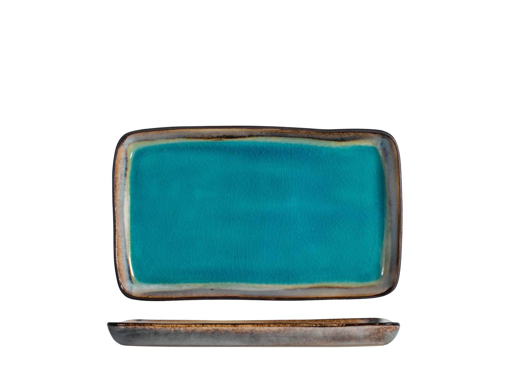 H&H Teide Set of 4 Rectangular Plates, Stoneware, Light Blue, 14 x 24 cm