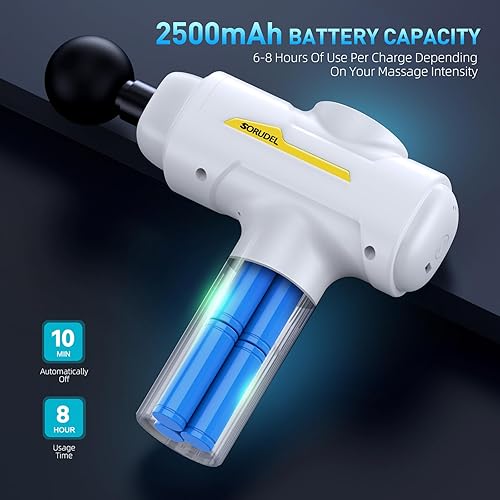 Miniatura 3 de SORUDEL Pistola de masaje de tejido profundo para dolor de espalda, hombros, cuello, cuerpo blanco con 8 cabezales de masaje y 6 velocidades y