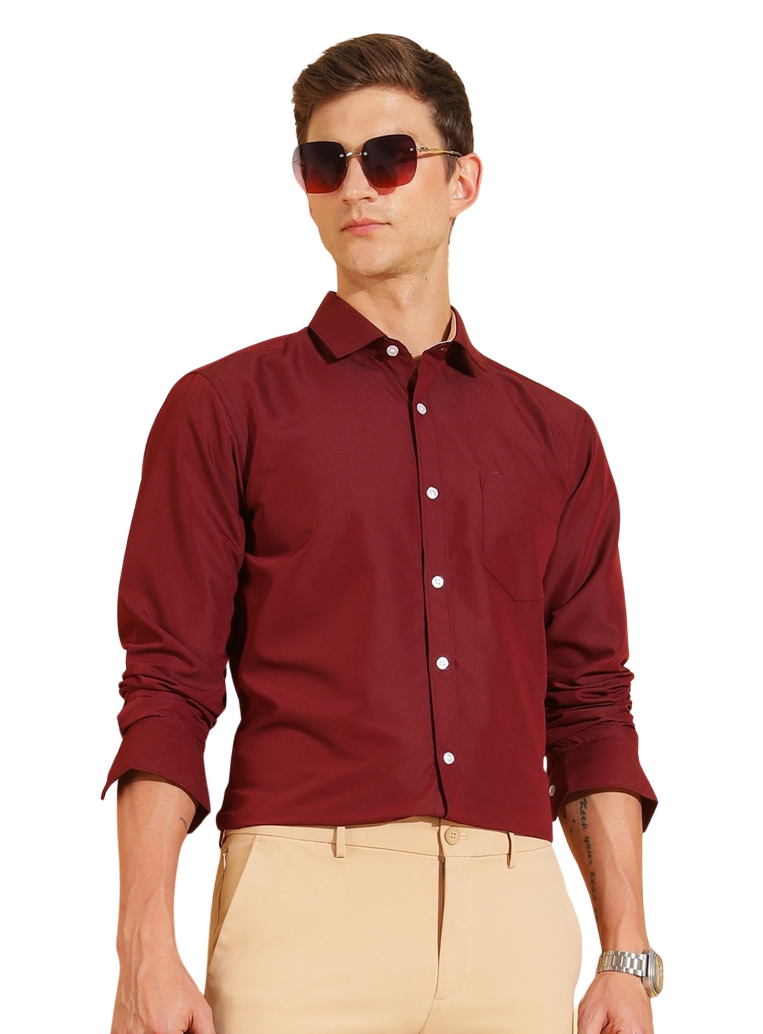 fyltr Men's Regular Fit Solid Shirt - Full Sleeve| Functional Pocket | Contrast Trim Fabric | Formal Shirts for Men-picture-37