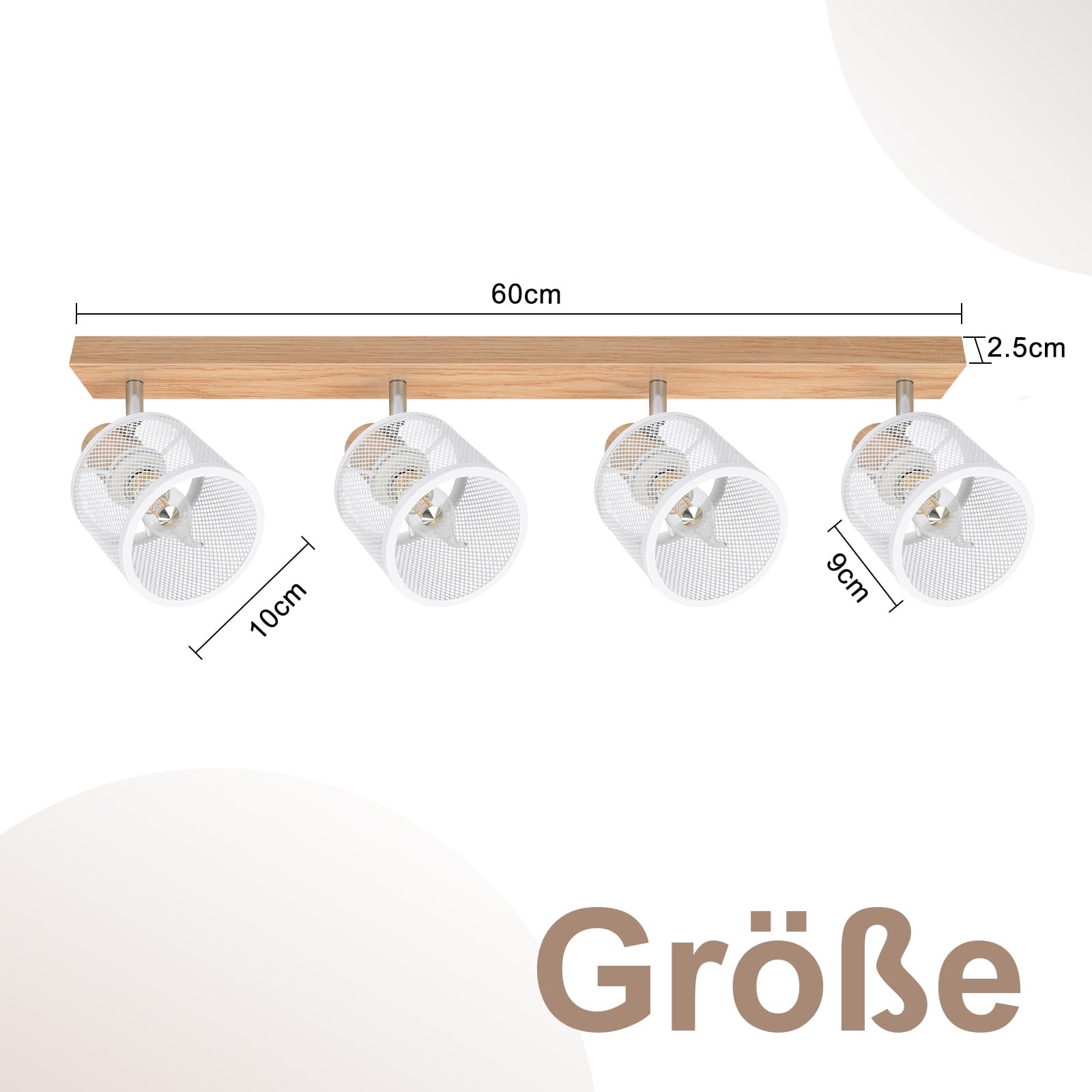 Deckenstrahler 4 Flammig Deckenleuchte Holz - Deckenlampe Vintage | Wohnzimmer Weiß Strahler Schwenkbar E14 Deckenspot Spots Flur Schlafzimmer Küche Esszimmer-Ohne Leuchtmittel
