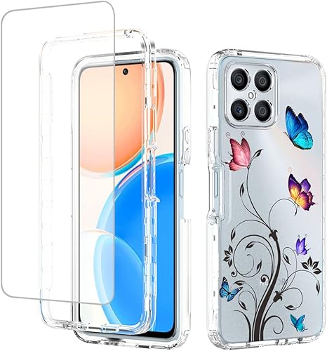 Ueokeird Funda para Honor X8 (no compatible con 5G) TFY-LX1 con protector de pantalla de vidrio templado, patrĂłn de mariposa transparente de cuerpo Ueokeird Funda para Honor X8 (no compatible con 5G) TFY-LX1 con protector de pantalla de vidrio templado, patrĂłn de mariposa transparente de cuerpo