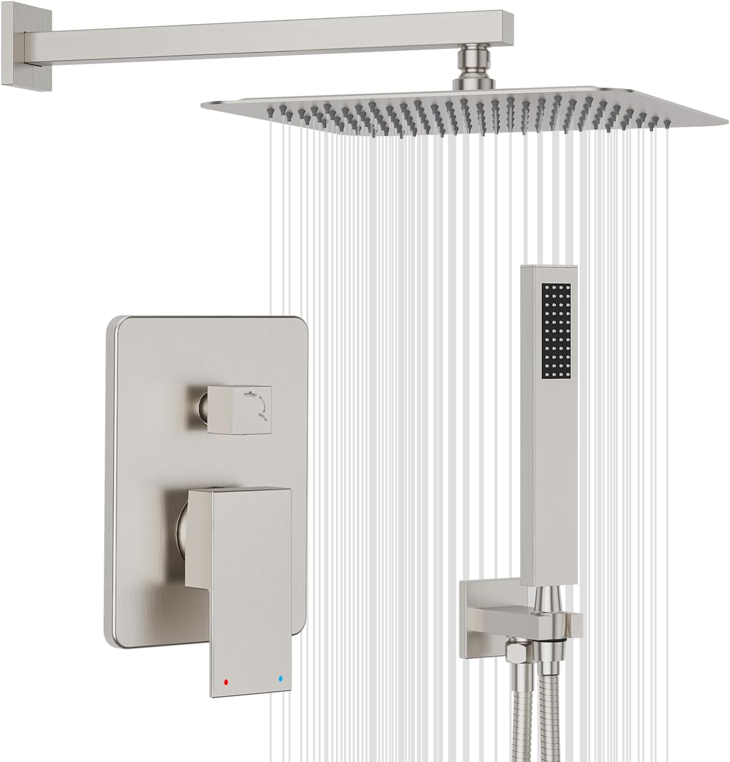 Gabrylly Shower System Brushed Nickel, Rain Shower head with handheld Shower Spray Combo, Rainfall Shower Faucet Set Complete, High Pressure 10″ Stainless Steel Shower Valve Set