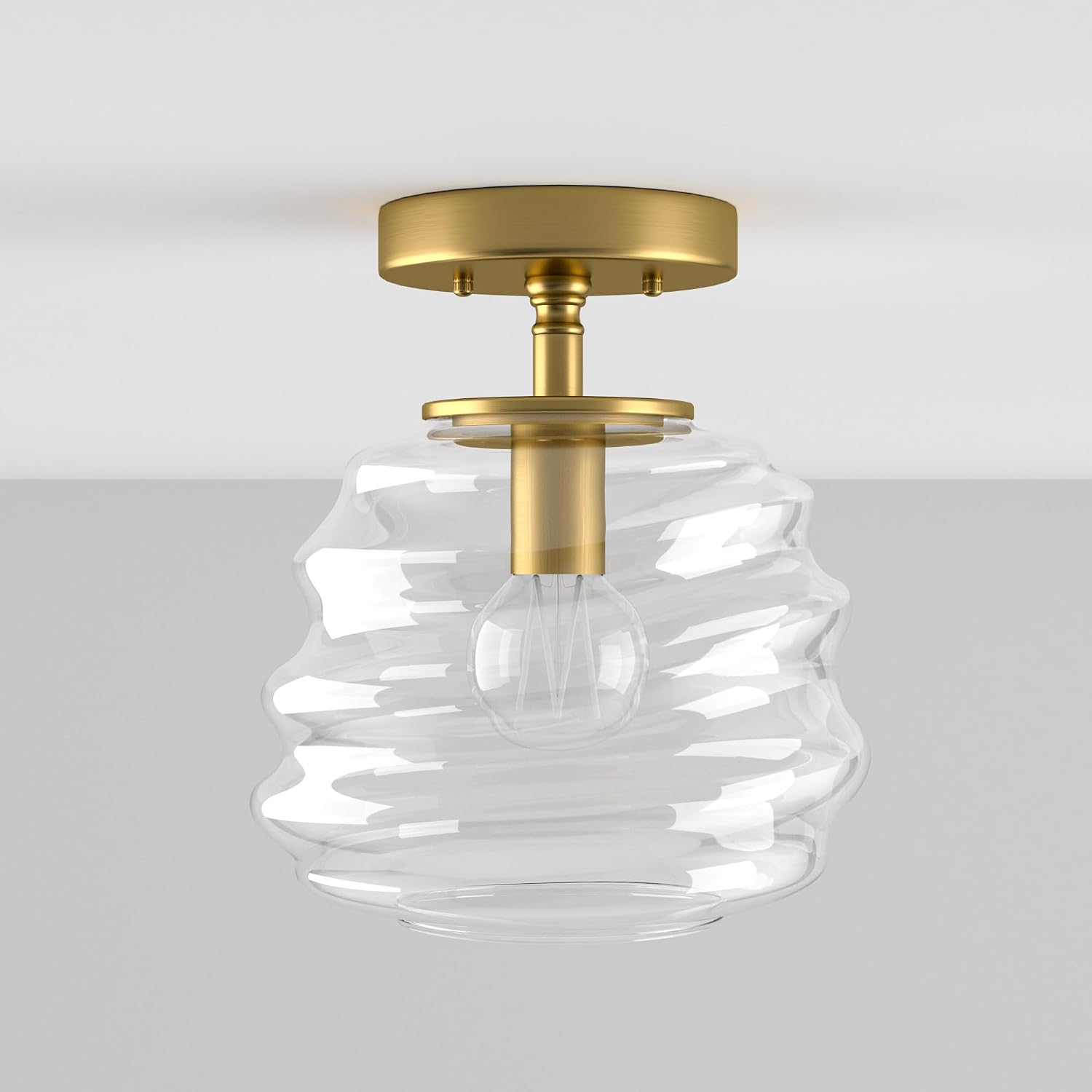Maxax Ceiling Light, 8"x10", Modern Light Fixture with Clear Glass Shade, E26 Gold Base, Mid Century Small Semi Flush Mount Lamp for Entryway, Hallway, Bedroom, Dimmable