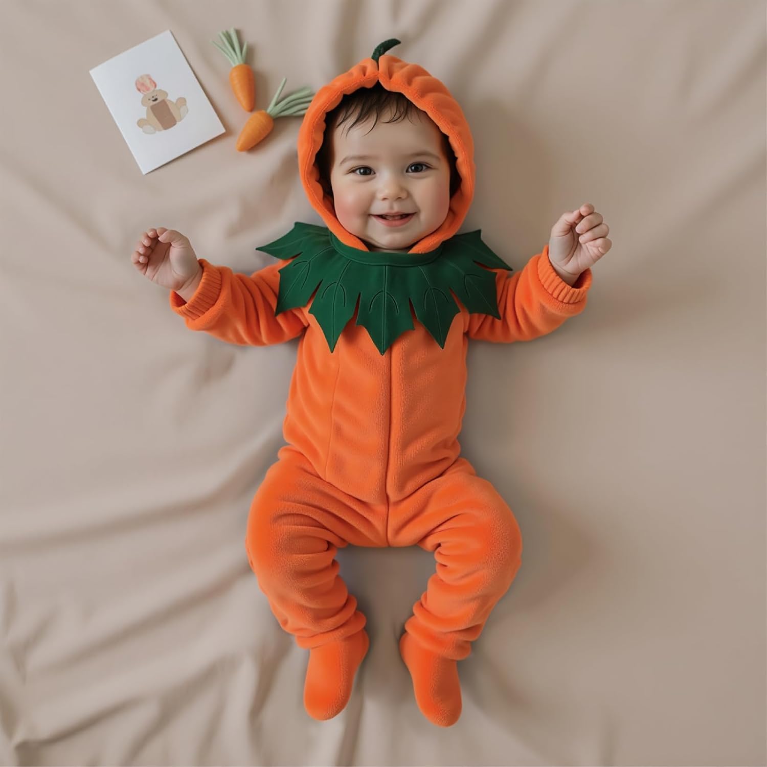 Baby Boys Girls Halloween Outfit Long Sleeve Pumpkin Romper Cute Newborn Infant One Piece Hooded Jumpsuit Costumes