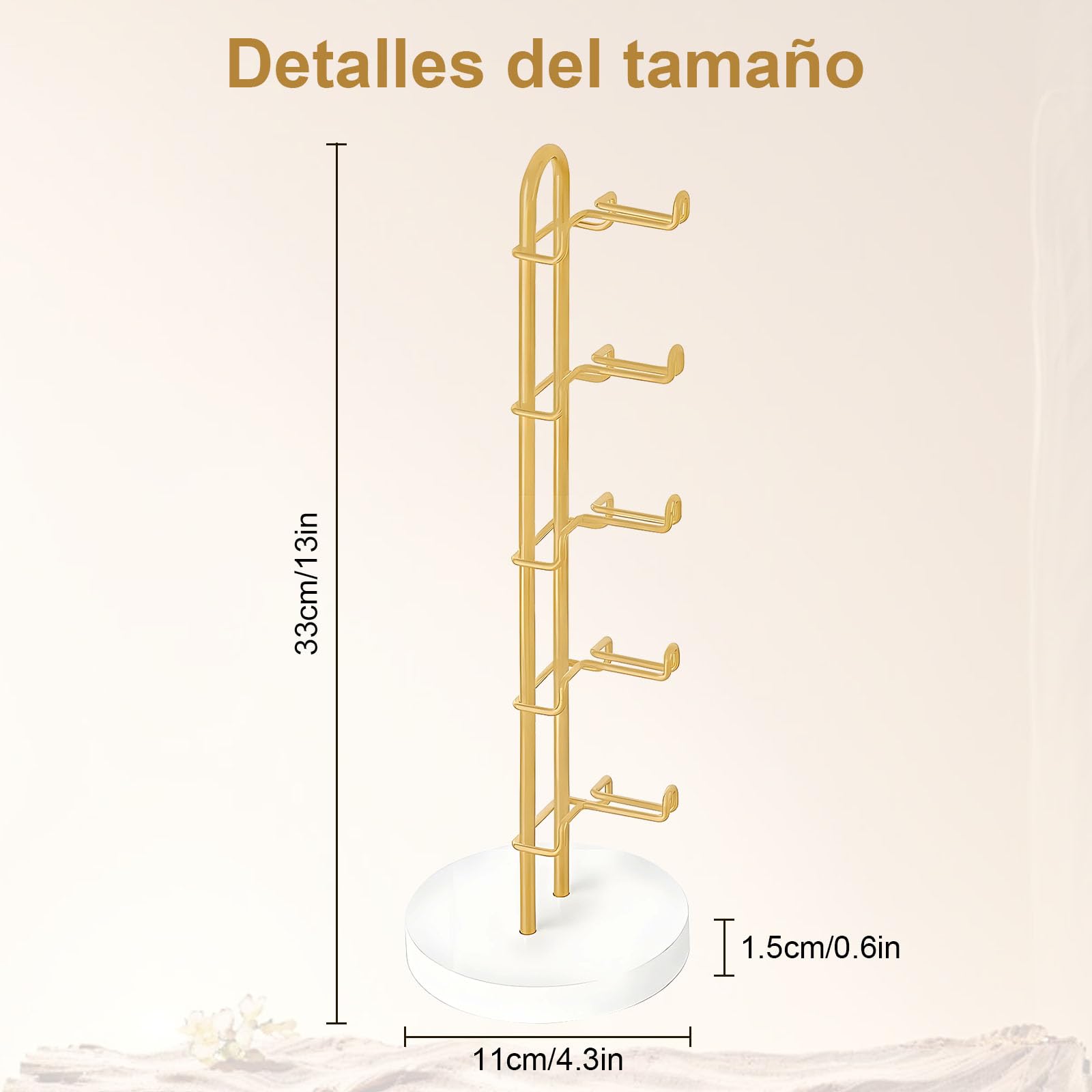 Soporte para Gafas de Sol Expositor Organizador Elegante de Metal con Base de Madera para 5 Pares