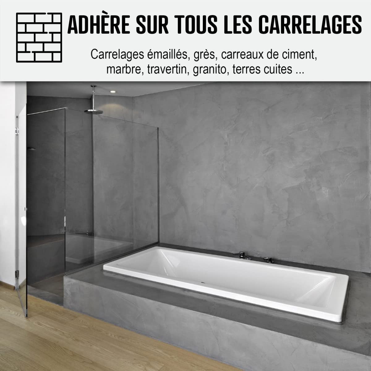 Béton Ciré sur Carrelage, Sol Mur 5 m² (en 2 couches) Isatis Blanc