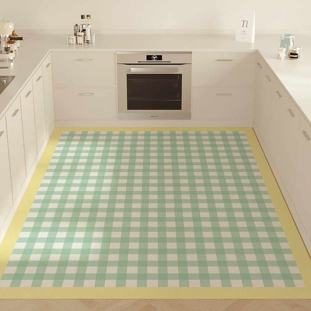 Tapis de cuisine à carreaux vert clair en PVC découpable 90x200 cm AD1092