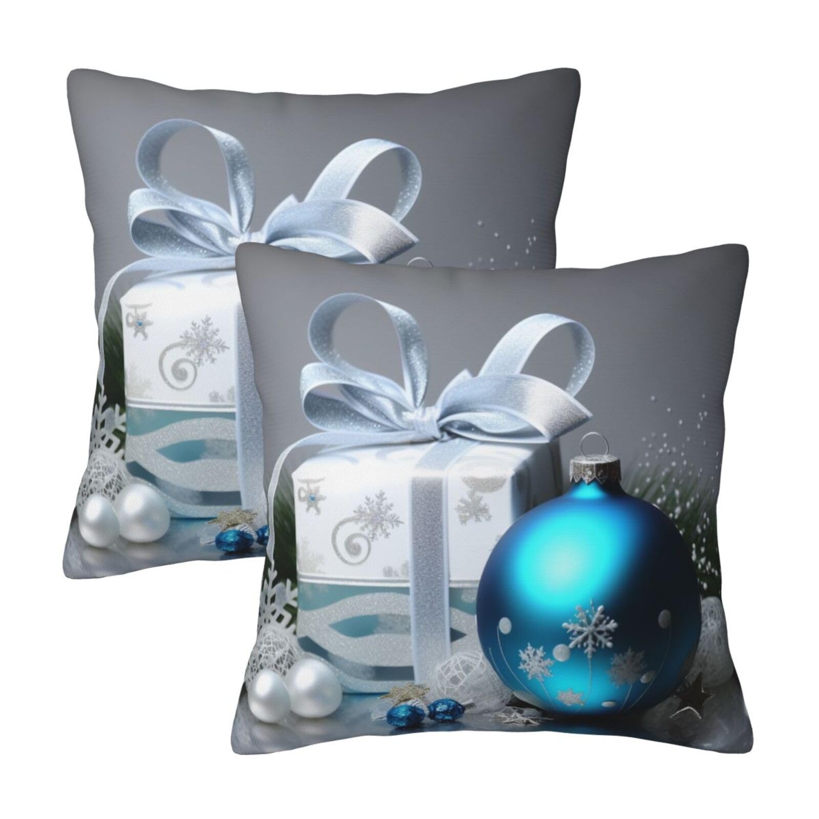 Merry_Christmas_Ball Throw Pillow Cases 2 Pack Square Pillowcases Soft Pillow Protectors for Couch Livingroom Sofa Bed Office Car,45x45 CM