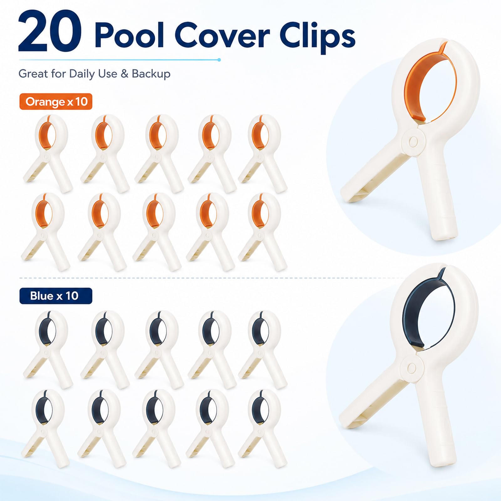 Nerien Lot de 20 grandes pinces de serrage pour piscine - Pinces de fixation pour bâche de piscine - Pinces à ressort - Pince à ressort pour accessoires de piscine
