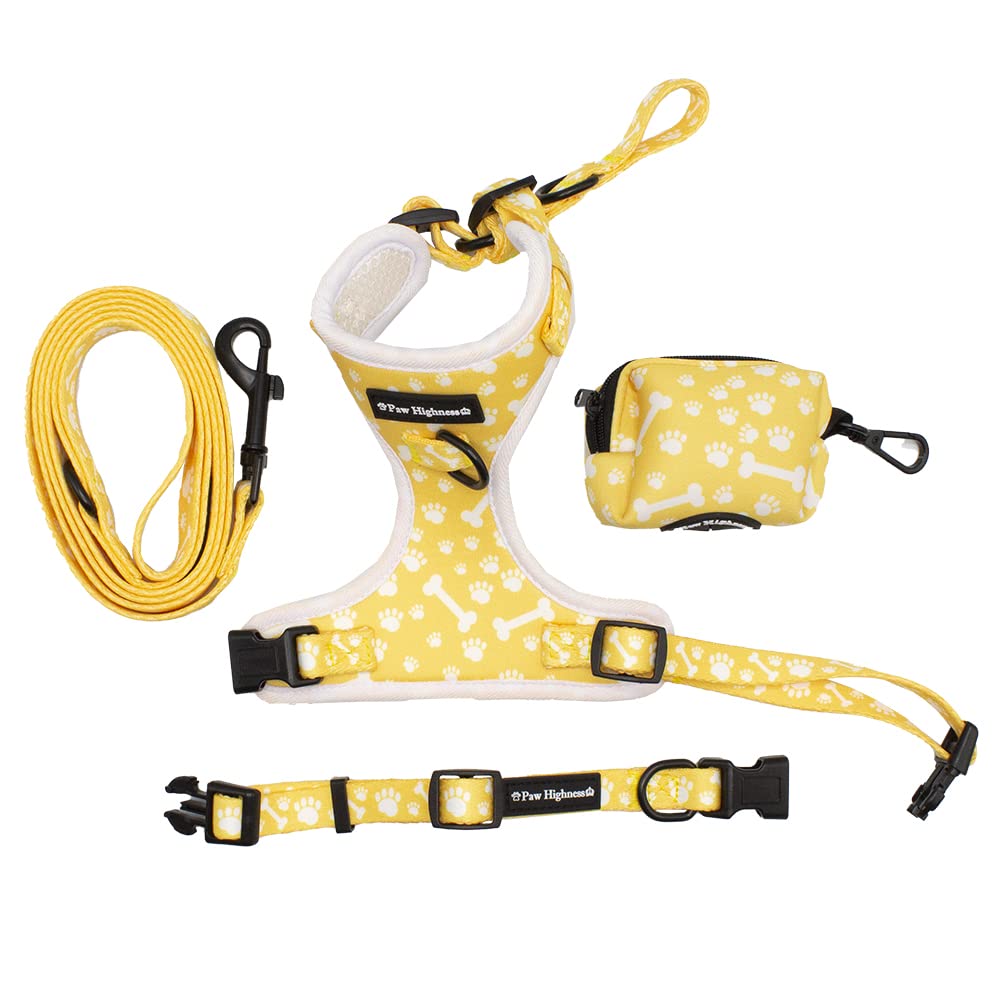 Paw Highness Dog Walking Harness, Collar, Leash & Poo Bag Holder Set in Paw and Bone Medium