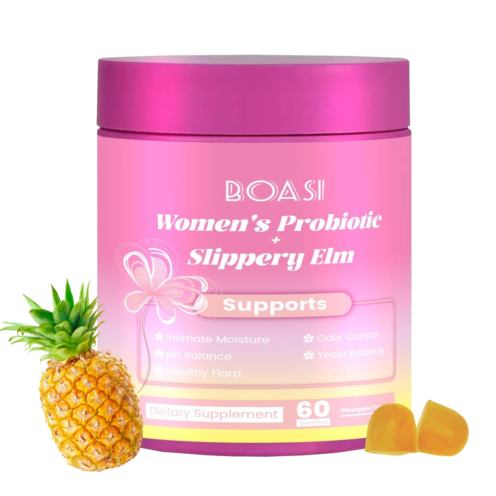 Women's Probiotics Slippery Elm Gummies,Her Juicy Ph Balance Pineapple