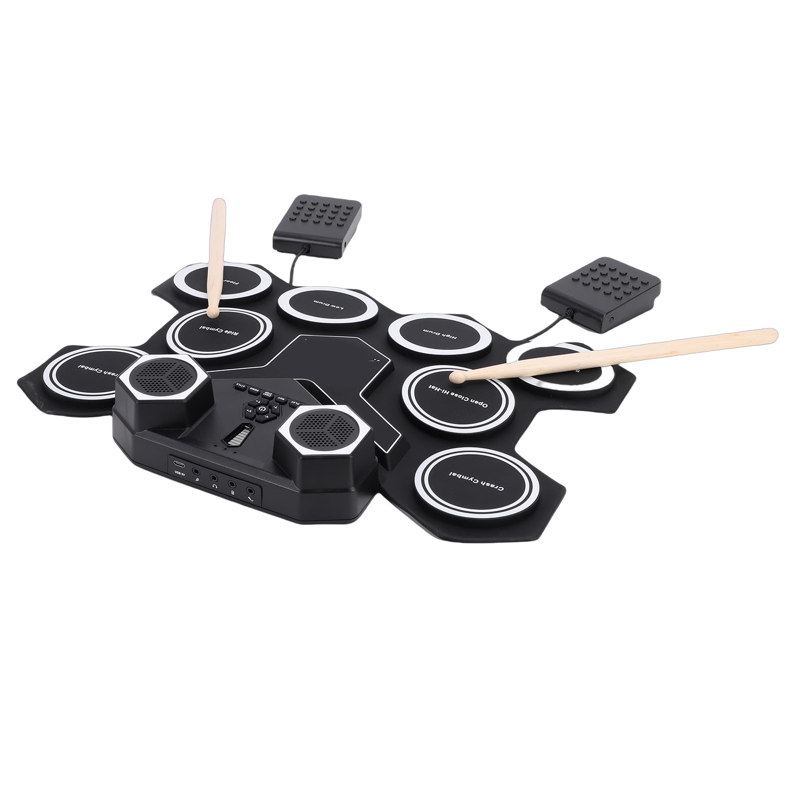 Elektronisches Schlagzeug-Set, Tragbares MIDI-Drum-Pad, Schlagzeug-Set mit Zwei Lautsprechern und LED-Leuchten, 2 Pedalen und 2 Sticks, Ideal für Anfänger, Profis und Zum Üben