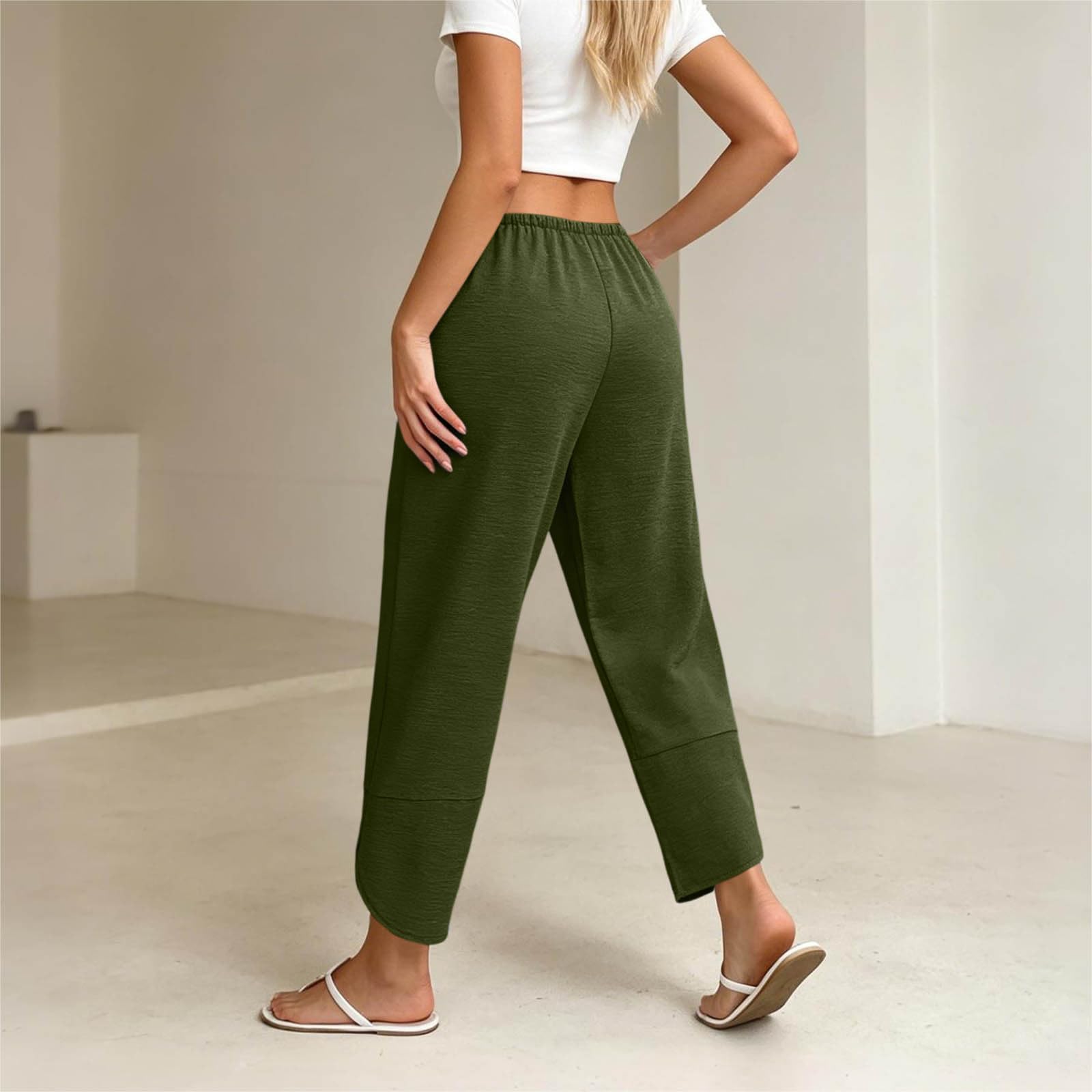 Générique Pantalon Bouffant pour Femme avec Cordon Et Poches Latérales - Pantalon D'Été en Tissu Style Lin, Idéal comme Pantalons De Loisir pour Les Vacances Et Le Quotidien.