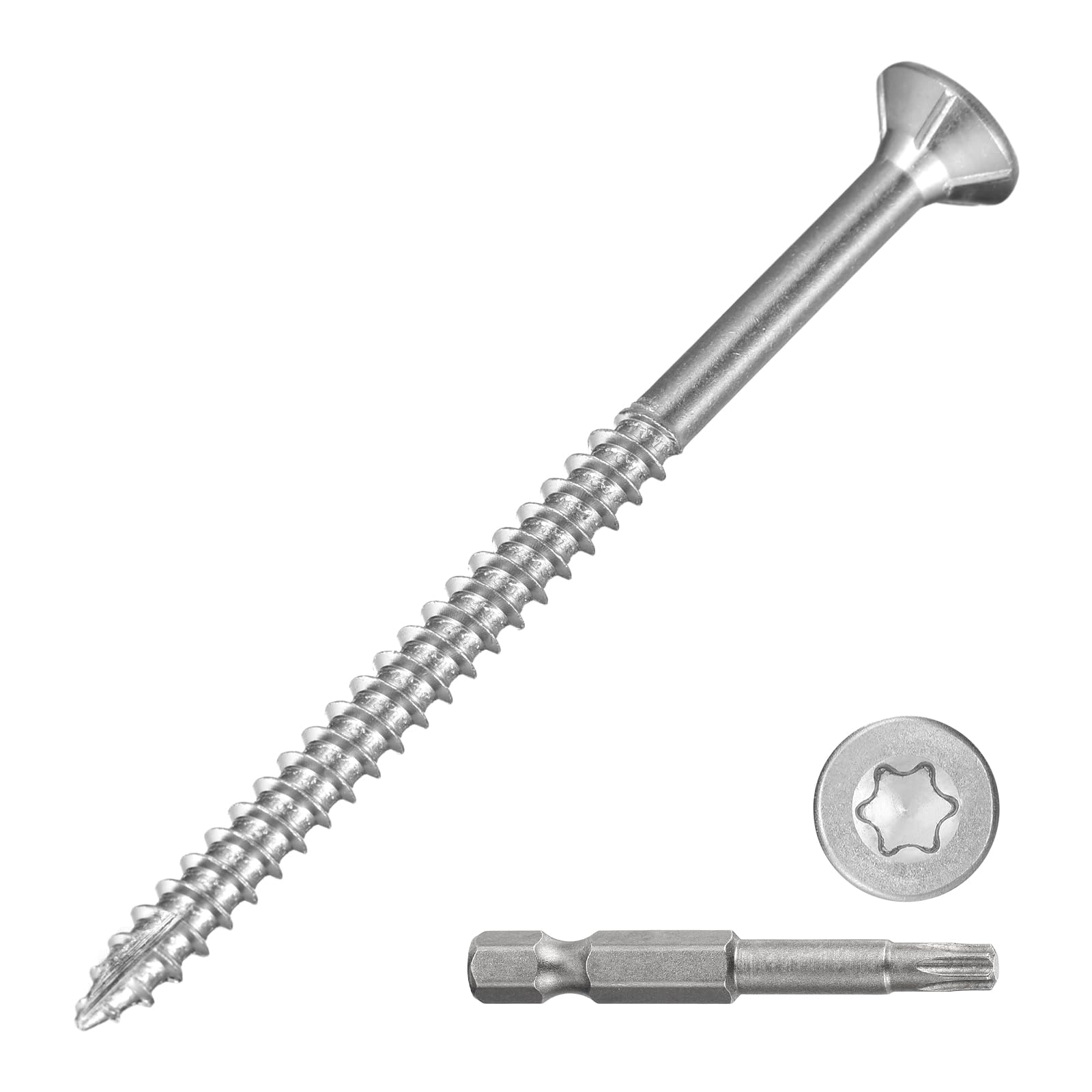 METALLIXITY Deck Screws (#8x2-1/2") 100Pcs, 410 Stainless Steel Wood Screw Decking Screws with T25 Torx Drive Head