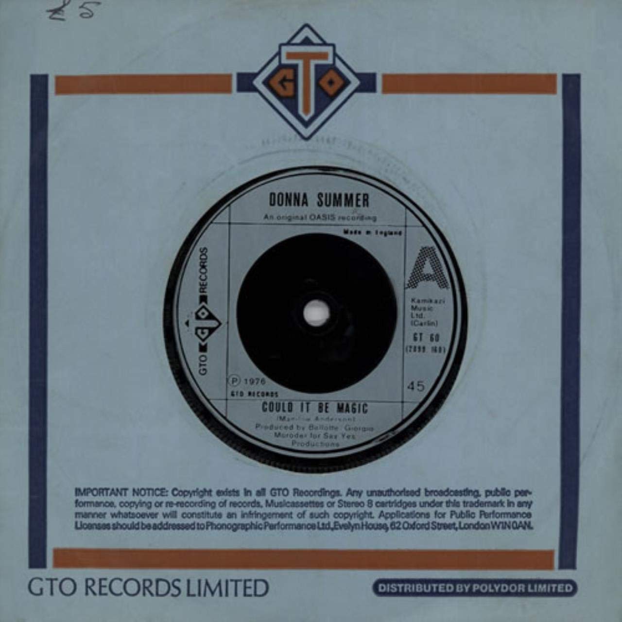 Walk Away / Could It Be Magic VINYL 7" 45 - Casablanca Records - NB 2300