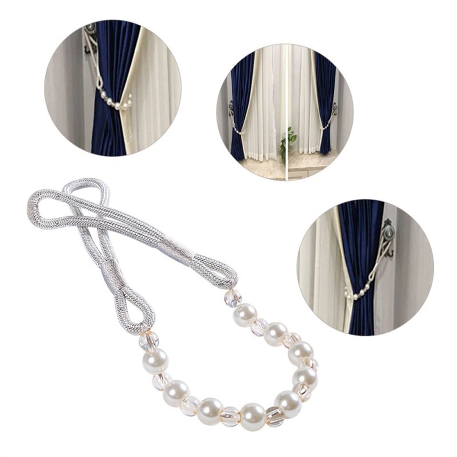 Juego De 2 Alzapaños De Cortina con Perlas Hechos A Mano, Soporte para Cortina, Alzapaños Decorativos para El Hogar, Decoración De Cortinas