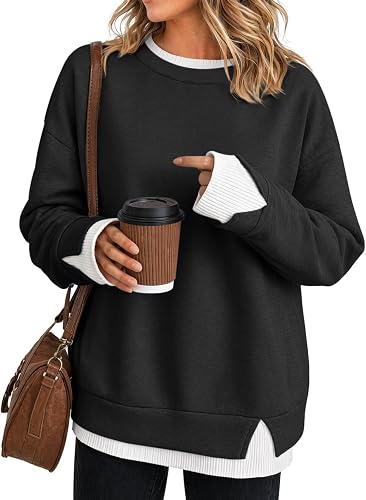 LMRXOFE Womens Crewneck Sweatshirt Fake Two Piece Pullover C