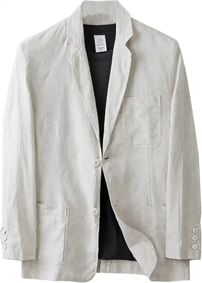 Blazer masculino de linho com dois botões, jaqueta esportiva, leve, blazers de cor sólida