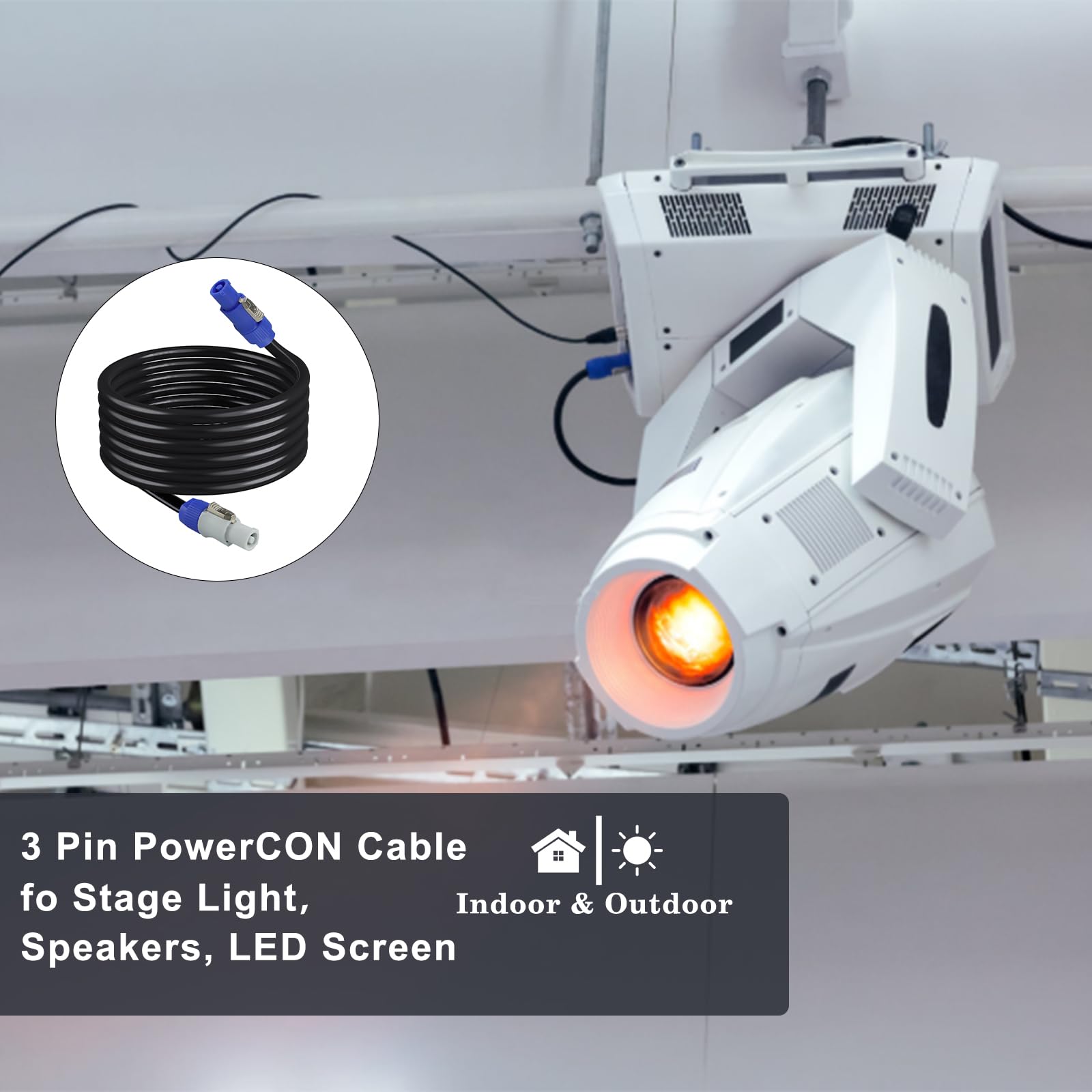 Kabel zasilający PowerCon do PowerCon – NAC3FCA do NAC3FCB 20A AC PowerCon złącze 16AWG, 3-pinowy kabel przedłużający do oświetlenia scenicznego/ekranu LED