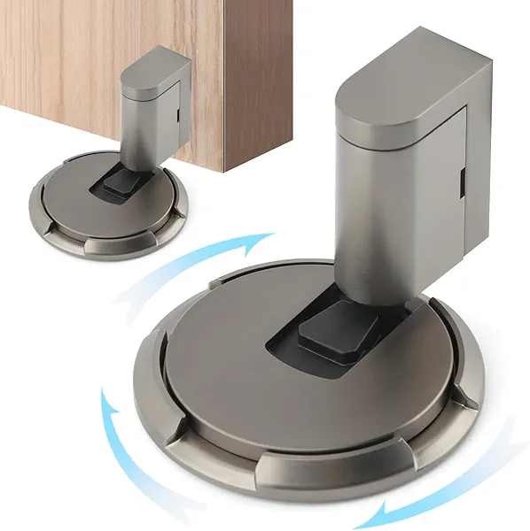 Quixleen Magnetic Door Stopper, Upgrade with Removable Design Silent Floor Door Stops, Adjustable No Drilling Mechanical Floor Doorstop Magnetic Door Locks with Adhesive (Color:Grey)