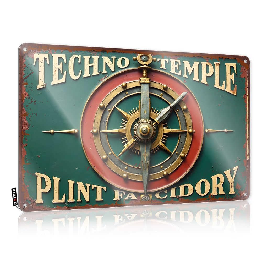 Fzfn Colour Mimosa Cool Posters - Steampunk Compass: Techno Temple Plinth Factory Signage Rustic Wall Art Soft Area Easy Hang For Mancave(20X30cm)