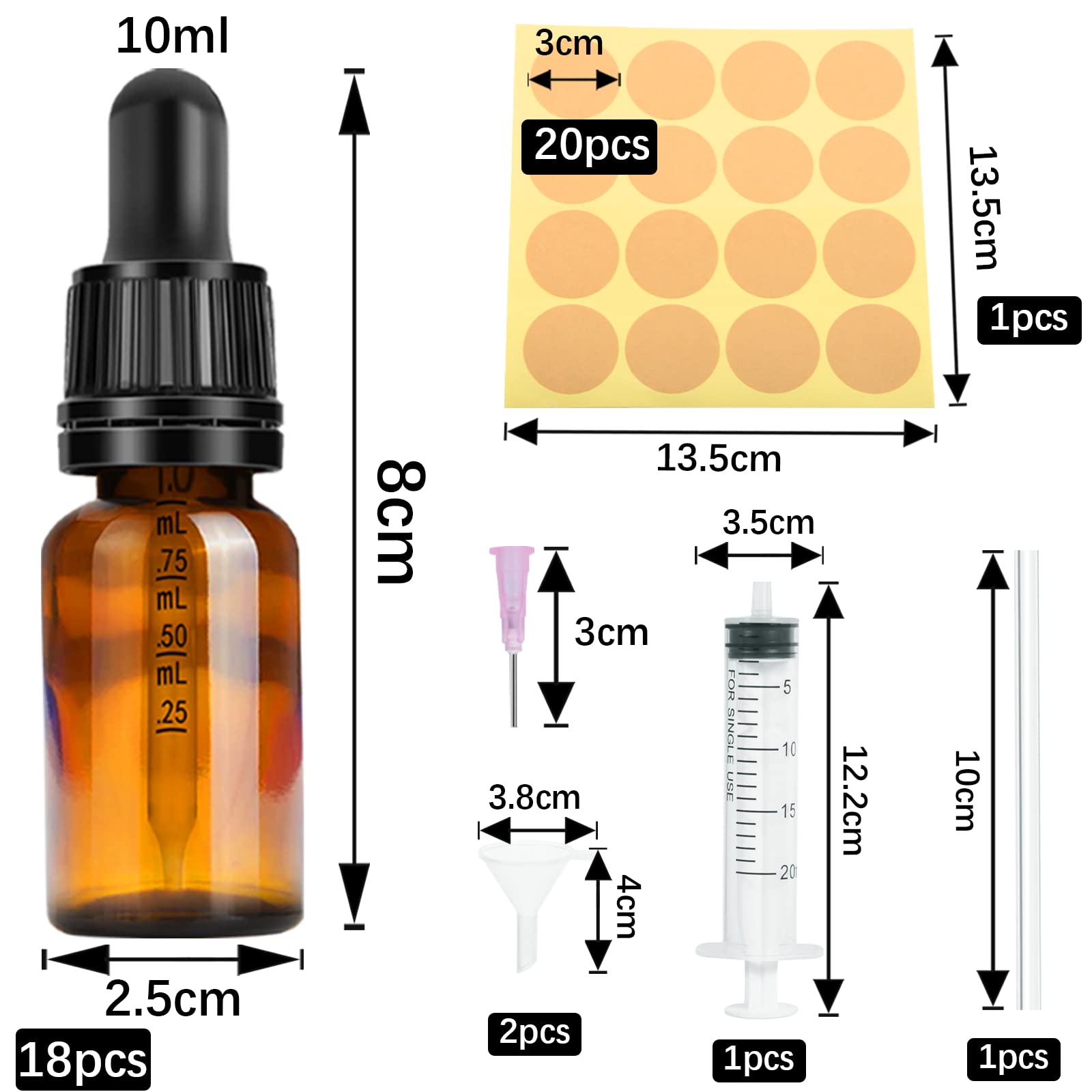 Nuts OT nuts Ambrato Bottiglie Contagocce 10ml Pipette Contagocce Boccette con Pipetta 18 Pcs Marrone Contagocce Vetro con Imbuti, Tappo Nero per Laboratorio, Aromaterapia, Olio Essenzial