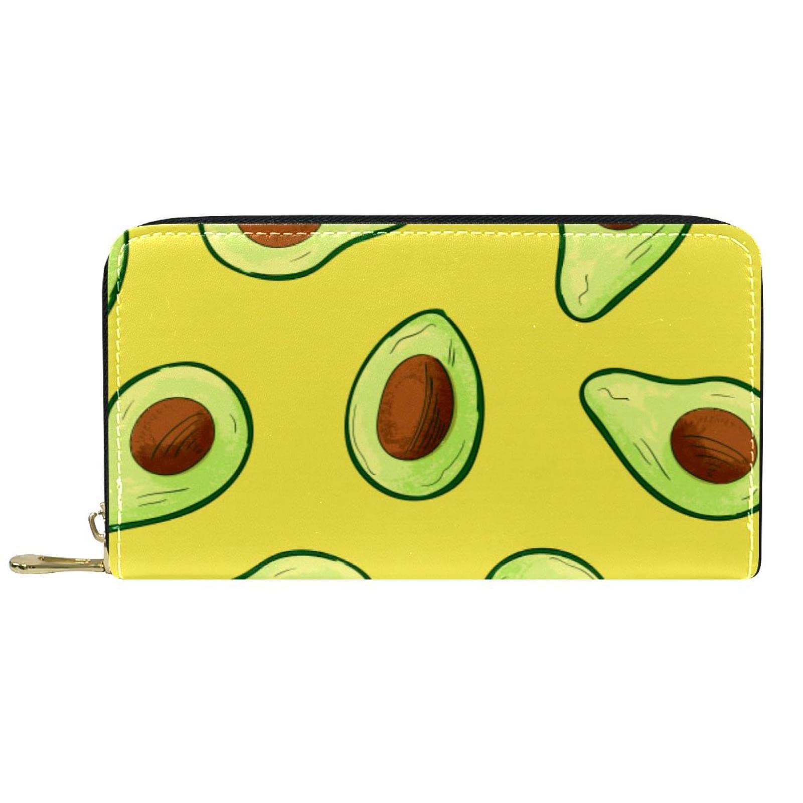 Cartera de cuero con cremallera larga con patrón de frutas y aguacate sin costuras, Varios colores, 20.5x2.5x11.5cm/8.07x1x4.53 in, Classic