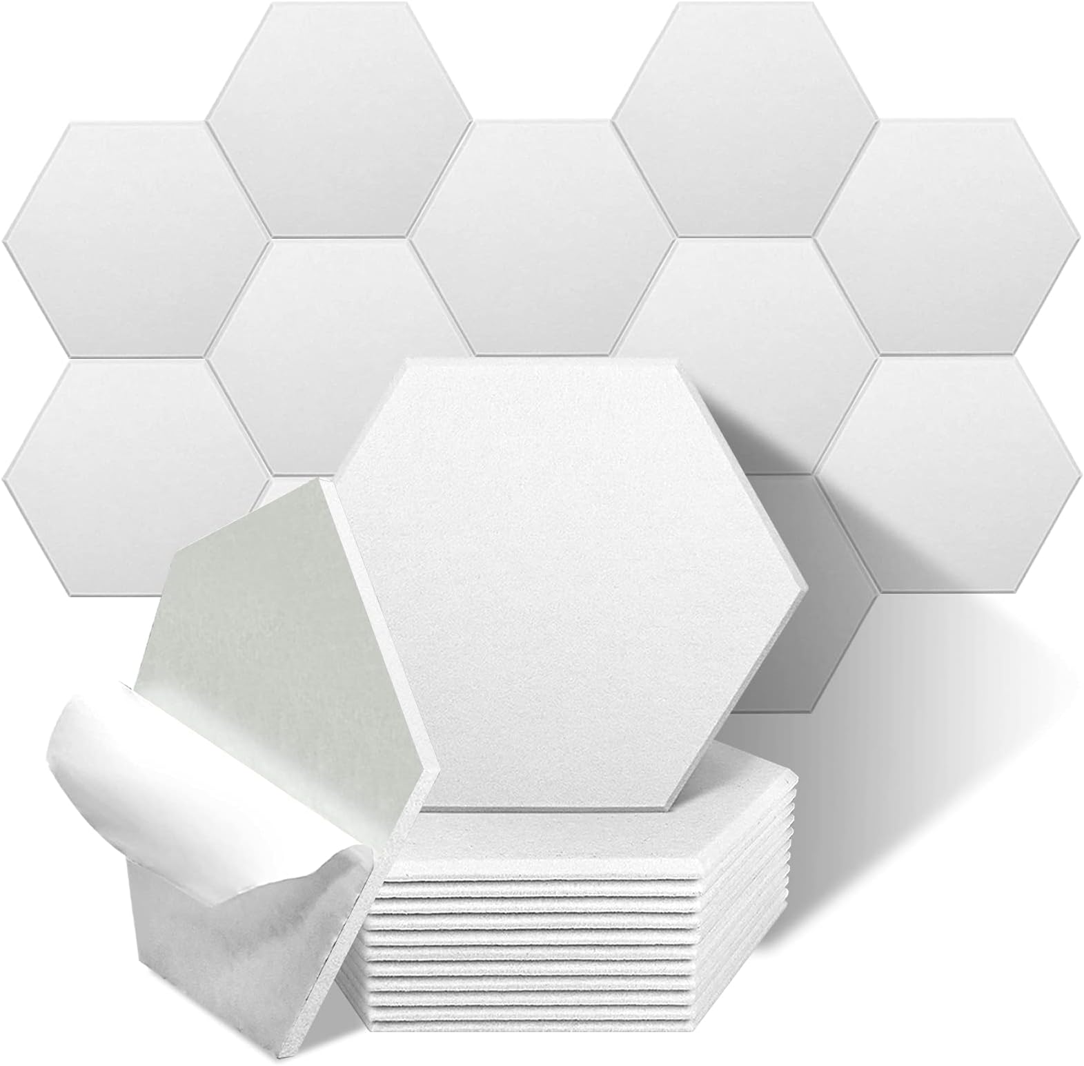 12 Pcs Acoustic Panels,Self-adhesive Sound Dampening Panels, 12 X 10.5 X 0.4 In Sound Proof Foam Panels,High Density Sound Proofing Padding for Wall, Acoustic Treatment for Studio, Home (White)