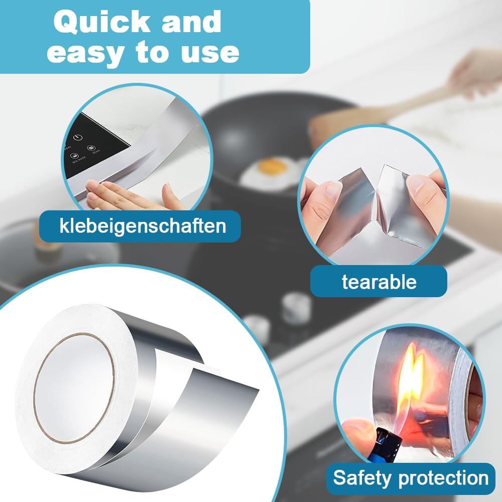 Cinta Adhesiva de Aluminio, 60mm x 50m Cinta Aluminio Adhesiva Impermeable y Resistente al Calor y altas temperaturas para Sellar Sistemas, conductos y Aire Acondicionado