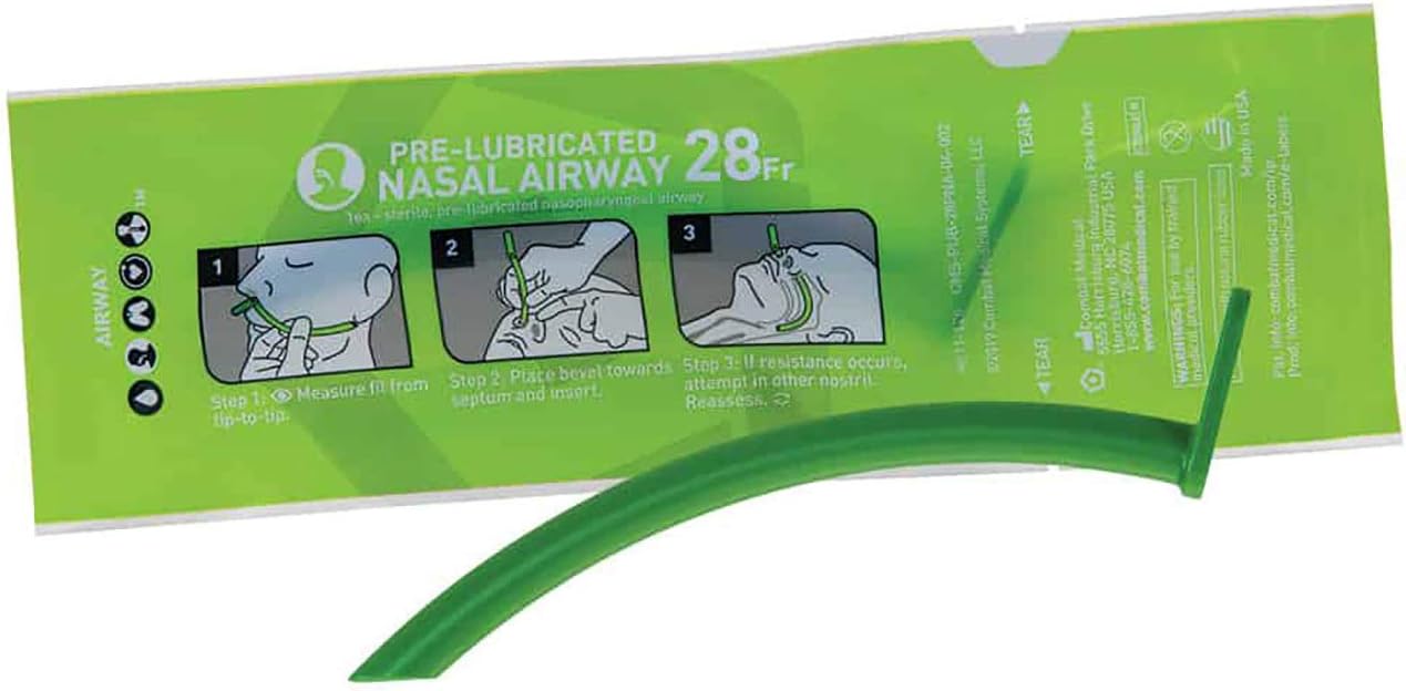 Combat Medical Systems Pre-Lubricated Nasopharyngeal Airway with Bevel Tip and No Crimp Silicone, 28 French Packaged for M.A.R.C.H. Protocol - 8 Year Shelf Life