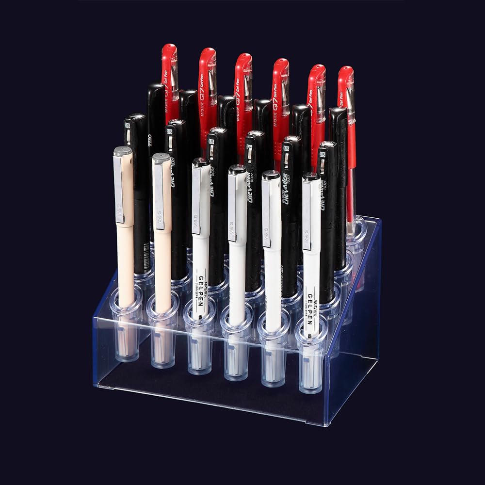 TopHomer Lot de 2 présentoirs à 24 trous en acrylique transparent pour crayons, pinceaux de maquillage, marqueurs de bureau, magasin