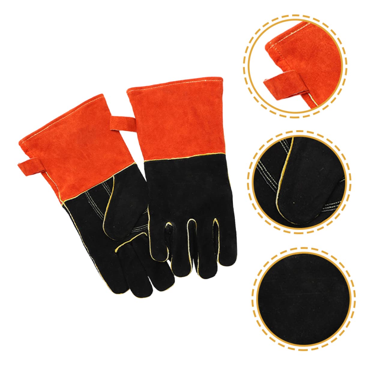 HEMOTON Guanti da Barbecue Resistenti al Calore Ignifughi in Cuoio Design a Cinque Dita, Anti-scottatura e Usati per Campeggio All'aperto e Cucina