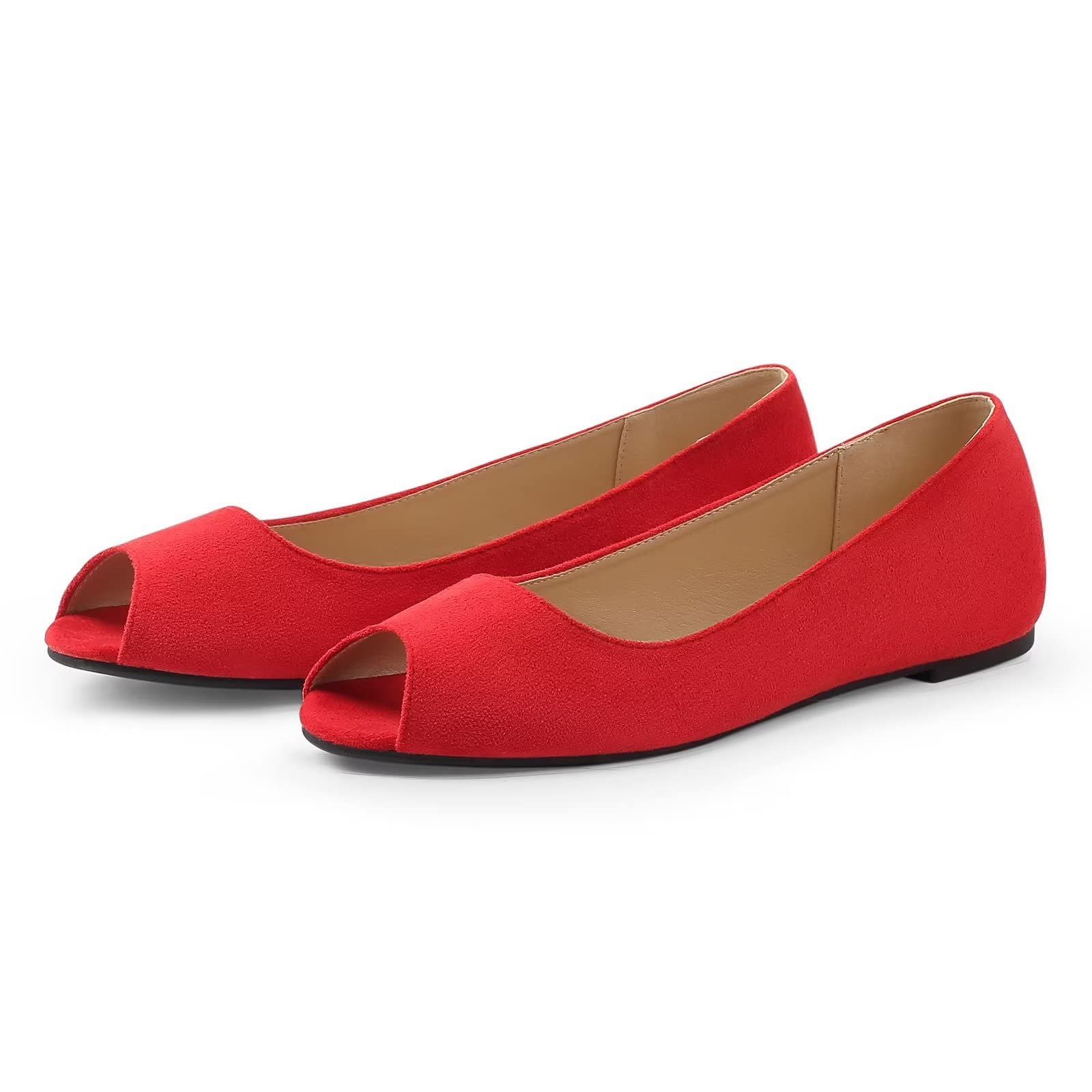 MUSSHOE Peep Toe Flat Shoes for Women