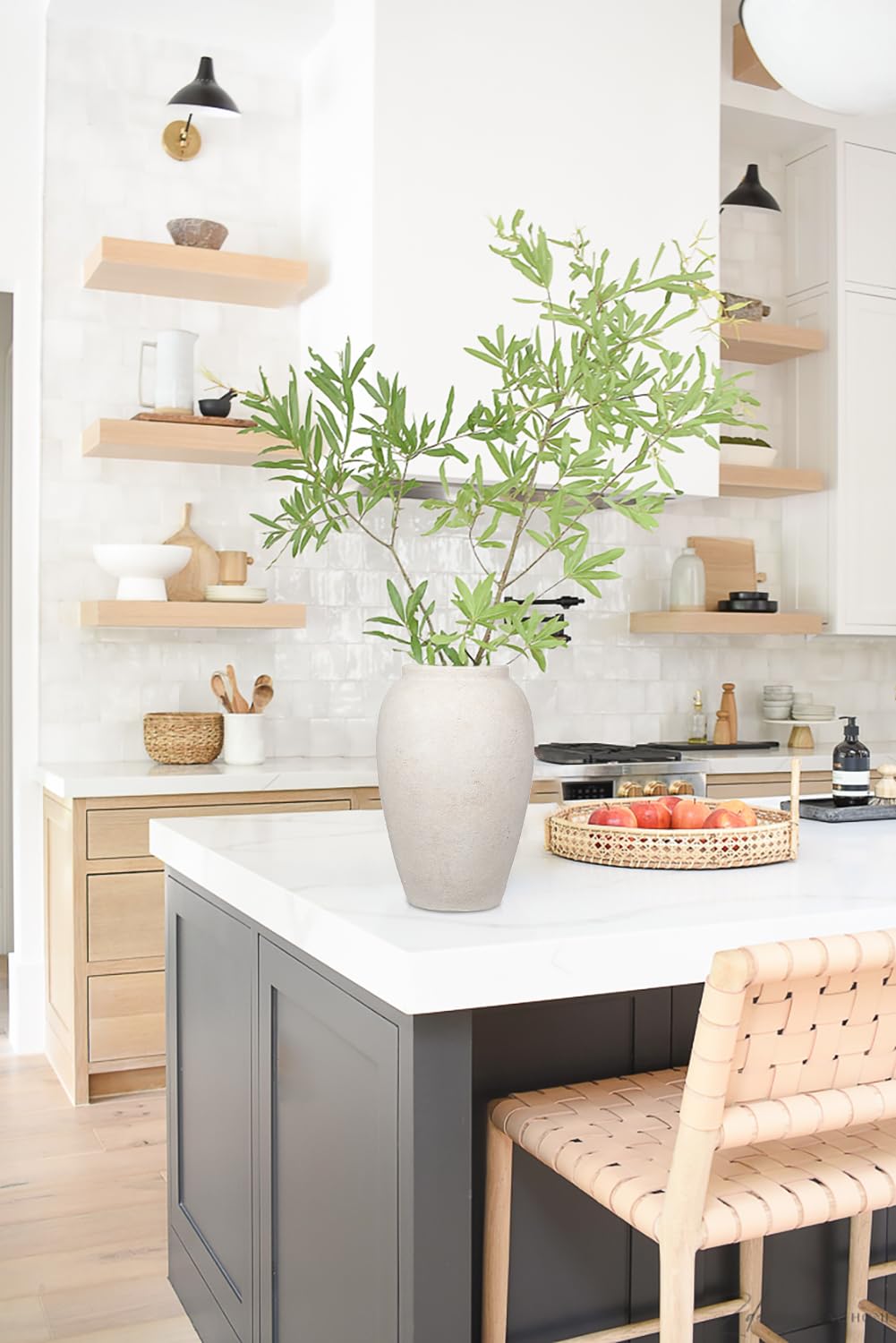 Hohe 27cm Keramikvase Handgemachte Vintage Vasen Terrakotta-Vase Tischvase aus Keramik für Deko Wohnzimmer Home Office, Vase für Pampasgras, Rustikales Antikes Dekor, Creme