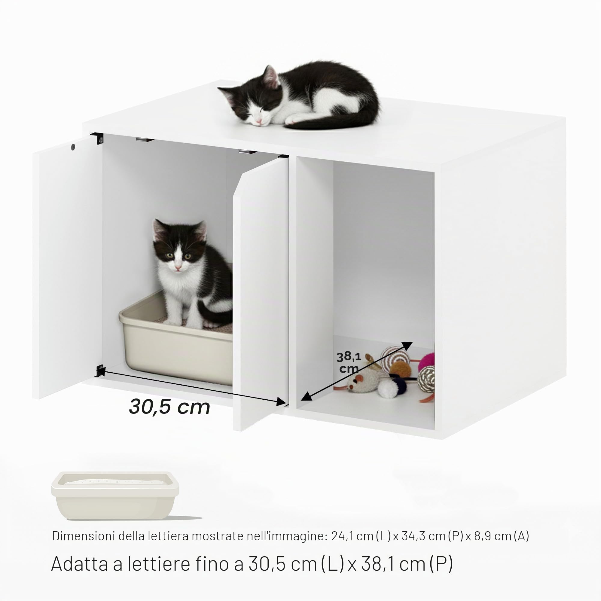 Furinno Peli tavolino piccolo con contenitore per lettiera, bianco solido