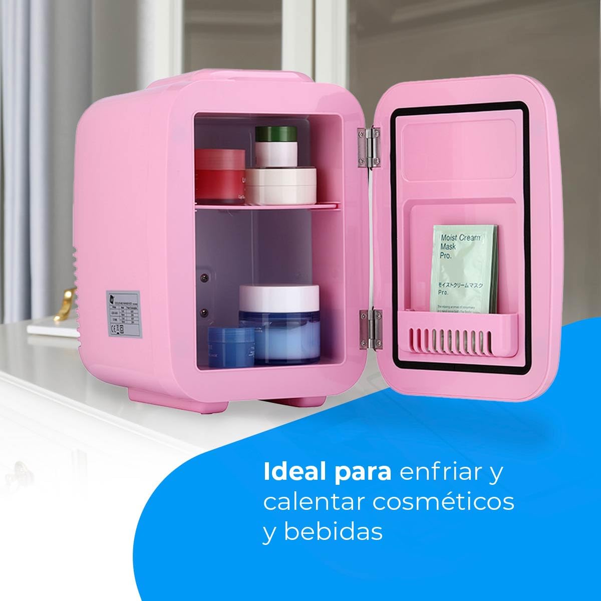 NK Mini Nevera Portátil, 4 Litros de Capacidad, Funcionamiento 12V-220V, Función Enfriamiento y Calentamiento, Para Cosméticos y Refrescos, Rosa